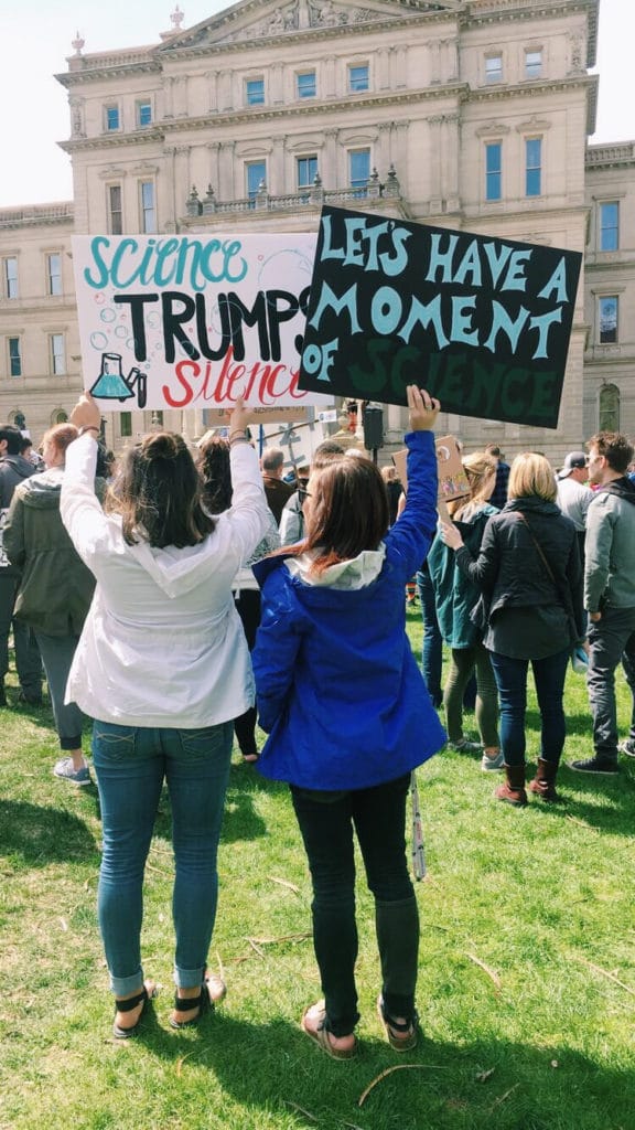 The author, right, at the March for Science on the Lansing Capitol lawn, April 22nd, 2017.